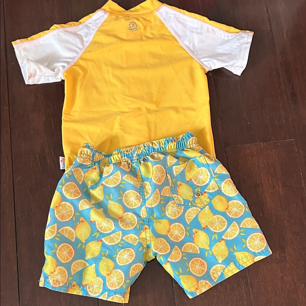 SwimZip 4T Boys Swim Trunks and Rash-guard Set, Lemons, Zipper Shirt, Swim Set - Picture 5 of 6